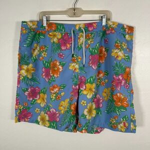 Polo Ralph Lauren‎ Swim Trunks Mens 3XB Big Blue Lined Swimming Hawaiian Floral